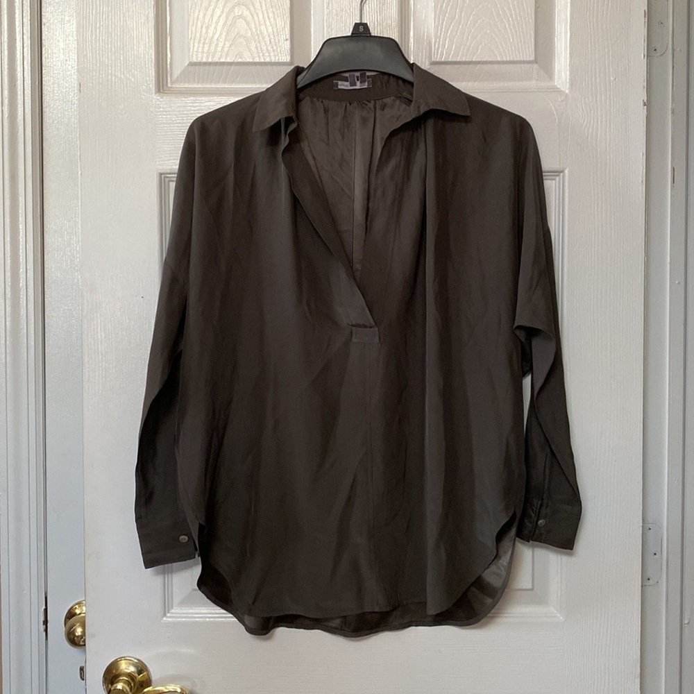 VINCE Gunmetal Grey Silk Blouse